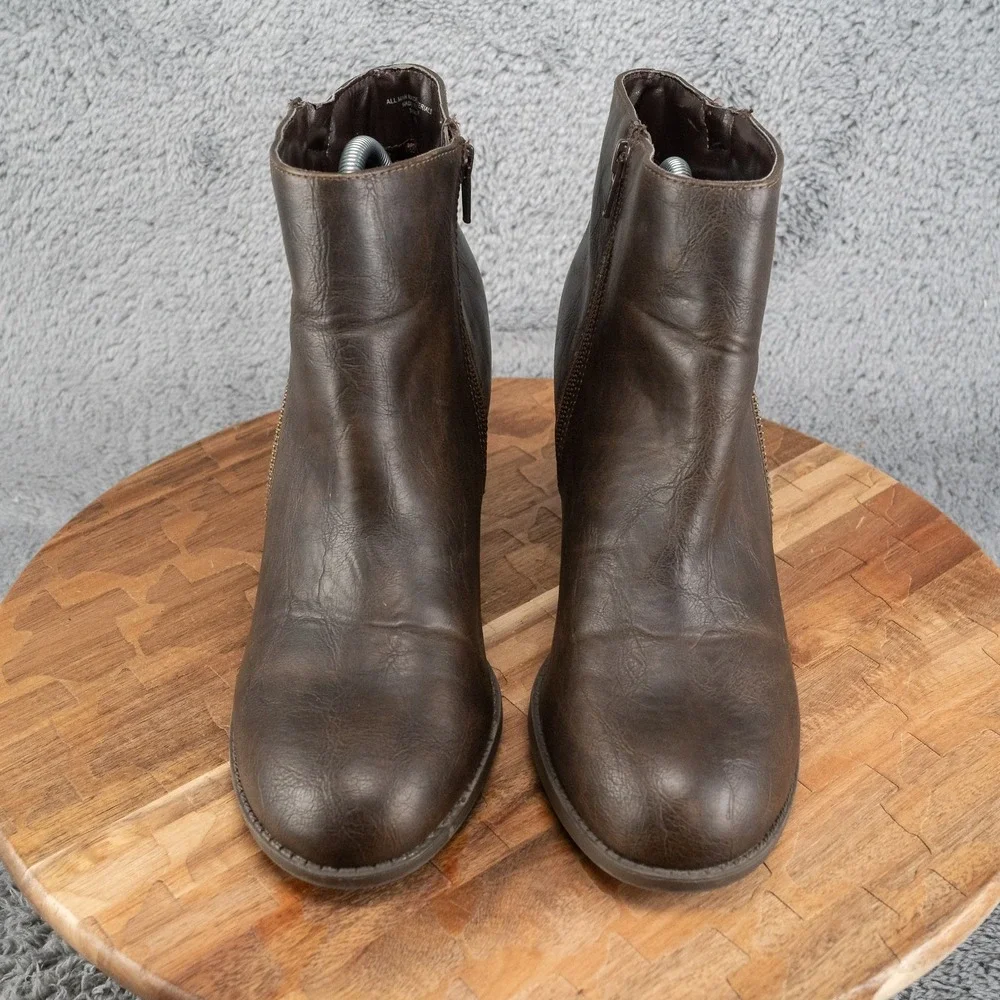 Diba‎ Booties Womens Brown Zip Casual Ankle Heel Boots Size 10 M